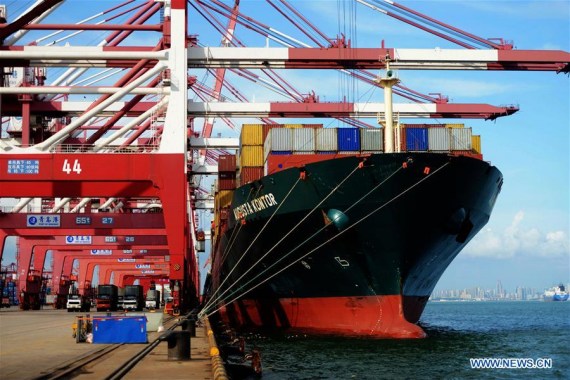 A cargo ship is seen anchored at Qingdao port in Qingdao, east China's Shandong Province, Aug. 8, 2016. China's exports in yuan-denominated terms rose 2.9 percent year on year in July, an improvement from June's 1.3-percent increase. (Photo: Xinhua/Yu Fangping) A cargo ship is seen anchored at Qingdao port in Qingdao, east China's Shandong Province, Aug. 8, 2016. China's exports in yuan-denominated terms rose 2.9 percent year on year in July, an improvement from June's 1.3-percent increase. (Photo: Xinhua/Yu Fangping)