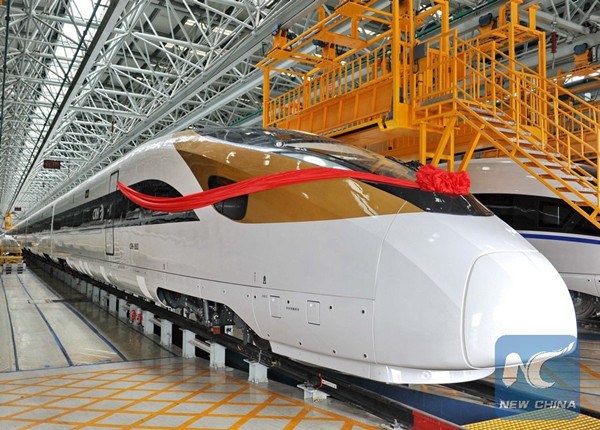 Photo taken on June 25, 2015 shows a China Standard high-speed train at the manufactory of China CNR Changchun Railway Vehicles Co., LTD in Changchun, capital of northeast China's Jilin Province. (Xinhua/Zhang Nan) Photo taken on June 25, 2015 shows a China Standard high-speed train at the manufactory of China CNR Changchun Railway Vehicles Co., LTD in Changchun, capital of northeast China's Jilin Province. (Xinhua/Zhang Nan)