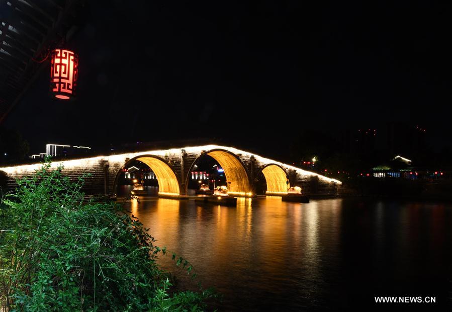 Photo taken on Aug. 30, 2016 shows the night view of Gongchen Bridge stretching over Jinghang Canal, or the Great Canal in Hangzhou, capital of east China's Zhejiang Province. (Xinhua/Chen Yehua) Photo taken on Aug. 30, 2016 shows the night view of Gongchen Bridge stretching over Jinghang Canal, or the Great Canal in Hangzhou, capital of east China's Zhejiang Province. (Xinhua/Chen Yehua)