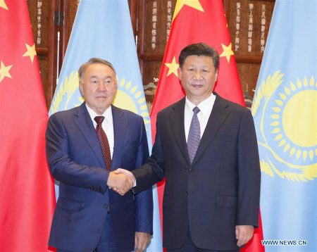 Chinese President Xi Jinping (R) holds talks with his Kazakh counterpart Nursultan Nazarbayev in Hangzhou, capital city of east China's Zhejiang Province, Sept. 2, 2016. (Xinhua/Ding Lin) Chinese President Xi Jinping (R) holds talks with his Kazakh counterpart Nursultan Nazarbayev in Hangzhou, capital city of east China's Zhejiang Province, Sept. 2, 2016. (Xinhua/Ding Lin)