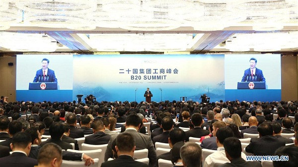 Chinese President Xi Jinping delivers a keynote speech at the Business 20 (B20) summit in Hangzhou, capital of east China's Zhejiang Province, Sept. 3, 2016. (Xinhua/Ding Lin) Chinese President Xi Jinping delivers a keynote speech at the Business 20 (B20) summit in Hangzhou, capital of east China's Zhejiang Province, Sept. 3, 2016. (Xinhua/Ding Lin)