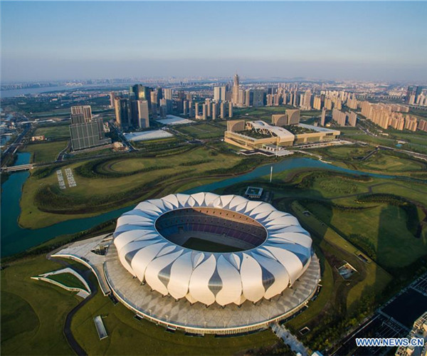 Photo taken on Aug. 25, 2016 shows the Hangzhou International Expo Center and stadium of the Hangzhou Olympic Sports Center in Hangzhou, capital of east China's Zhejiang Province. The 11th G20 summit was held in Hangzhou from Sept. 4 to 5. (Xinhua/Xu Yu) Photo taken on Aug. 25, 2016 shows the Hangzhou International Expo Center and stadium of the Hangzhou Olympic Sports Center in Hangzhou, capital of east China's Zhejiang Province. The 11th G20 summit was held in Hangzhou from Sept. 4 to 5. (Xinhua/Xu Yu)