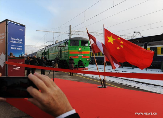 The freight train from Yiwu of China to Riga enters the Central Station of Riga, Latvia, Nov. 5, 2016. (Photo: Xinhua/Wang Yaxiong) The freight train from Yiwu of China to Riga enters the Central Station of Riga, Latvia, Nov. 5, 2016. (Photo: Xinhua/Wang Yaxiong)