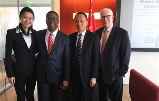 From left: Sha Zhu, vice president of Greater Washington China Investment Center (GWCIC), Jim Coleman, president and CEO of Prince George County’s Economic Development Corporation, Zhao Zhenge, general representative of China Council for the Promotion of International Trade (CCPIT) USA, and Bill Black, president of GWCIC, at the Business Dialogues on Invest in America in Washington on Monday. (Dong Leshuo/China Daily) From left: Sha Zhu, vice president of Greater Washington China Investment Center (GWCIC), Jim Coleman, president and CEO of Prince George County’s Economic Development Corporation, Zhao Zhenge, general representative of China Council for the Promotion of International Trade (CCPIT) USA, and Bill Black, president of GWCIC, at the Business Dialogues on Invest in America in Washington on Monday. (Dong Leshuo/China Daily)