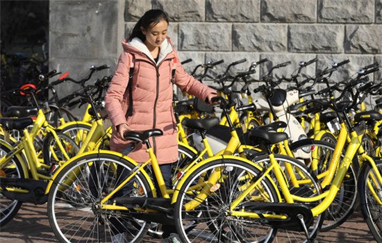 A student uses an ofo bike on the campus of the University of International Business and Economics in Beijing. (ZHU XINGXIN / CHINA DAILY) A student uses an ofo bike on the campus of the University of International Business and Economics in Beijing. (ZHU XINGXIN / CHINA DAILY)