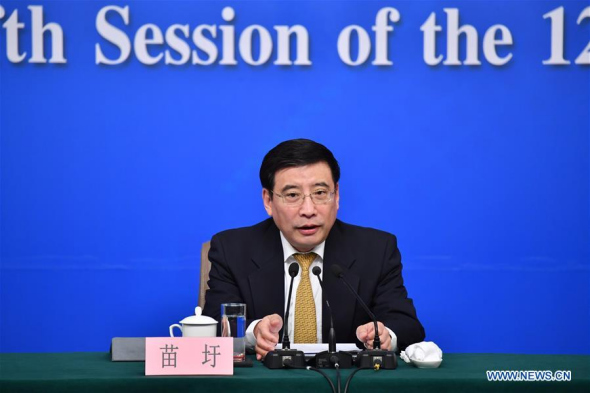 Miao Wei, Minister of Industry and Information Technology, answers questions at a press conference on Made in China 2025 plan for the fifth session of the 12th National People's Congress in Beijing, capital of China, March 11, 2017. (Xinhua/Li Xin) Miao Wei, Minister of Industry and Information Technology, answers questions at a press conference on Made in China 2025 plan for the fifth session of the 12th National People's Congress in Beijing, capital of China, March 11, 2017. (Xinhua/Li Xin)
