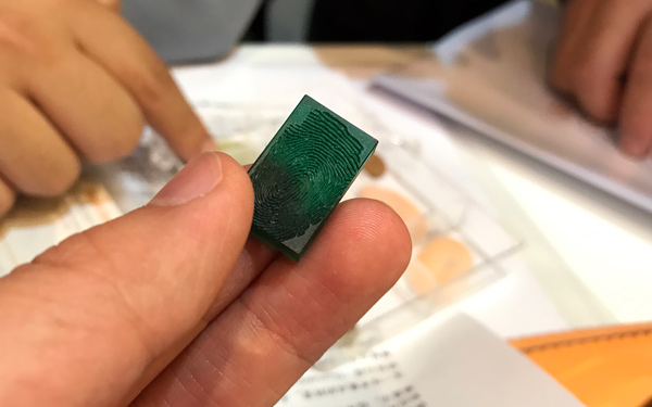 A duplicate fingerprint mold is on display by Precise Biometrics Inc in February, 2017, during the Mobile World Congress held in Barcelona, Spain. (Photo/chinadaily.com.cn) A duplicate fingerprint mold is on display by Precise Biometrics Inc in February, 2017, during the Mobile World Congress held in Barcelona, Spain. (Photo/chinadaily.com.cn)