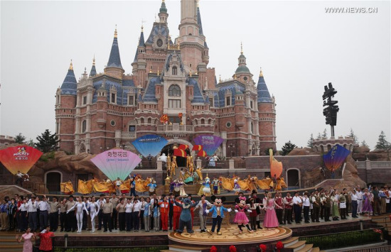 An opening ceremony is held in Shanghai Disney Resort in Shanghai, east China, June 16, 2016. The Shanghai Disney Resort, with a unique blend of Disney magic and Chinese culture, officially opened Thursday. It's the first Disney resort destination on the Chinese mainland and the sixth around the world. (Xinhua/Ren Long) (File photo) An opening ceremony is held in Shanghai Disney Resort in Shanghai, east China, June 16, 2016. The Shanghai Disney Resort, with a unique blend of Disney magic and Chinese culture, officially opened Thursday. It's the first Disney resort destination on the Chinese mainland and the sixth around the world. (Xinhua/Ren Long) (File photo)