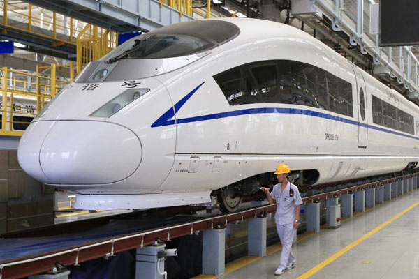 A high-speed train manufactured by China Railway Rolling Stock Corp arrives at a maintenance warehouse in Xi'an, Shaanxi province, in July, 2016. (Photo/Xinhua) A high-speed train manufactured by China Railway Rolling Stock Corp arrives at a maintenance warehouse in Xi'an, Shaanxi province, in July, 2016. (Photo/Xinhua)