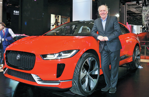 Ian Callum, Jaguar's design director, presents his latest work at the ongoing Shanghai auto show: the concept I-PACE, the marque's first pure electric model, which will hit the Chinese market in 2018. (Photo provided to China Daily) Ian Callum, Jaguar's design director, presents his latest work at the ongoing Shanghai auto show: the concept I-PACE, the marque's first pure electric model, which will hit the Chinese market in 2018. (Photo provided to China Daily)