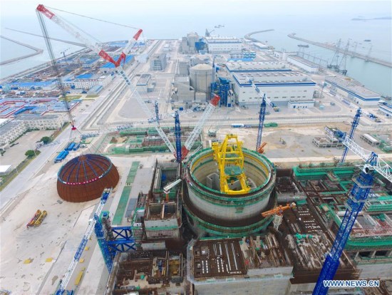 Staff members prepare for the dome installation at No. 5 unit of Fuqing Nuclear Power Plant in Fuqing, southeast China's Fujian Province, May 25, 2017. (Xinhua/Jiang Kehong) Staff members prepare for the dome installation at No. 5 unit of Fuqing Nuclear Power Plant in Fuqing, southeast China's Fujian Province, May 25, 2017. (Xinhua/Jiang Kehong)