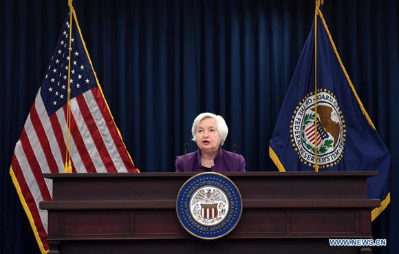 U.S. Federal Reserve Chair Janet Yellen speaks during a news conference in Washington D.C., capital of the United States, on June 14, 2017. U.S. Federal Reserve on Wednesday raised the benchmark interest rates for the fourth time since December 2015, and unveiled plans to start trimming its balance sheet. (Xinhua/Yin Bogu) U.S. Federal Reserve Chair Janet Yellen speaks during a news conference in Washington D.C., capital of the United States, on June 14, 2017. U.S. Federal Reserve on Wednesday raised the benchmark interest rates for the fourth time since December 2015, and unveiled plans to start trimming its balance sheet. (Xinhua/Yin Bogu)