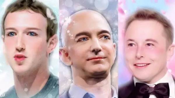 A combination of photos show the faces photographed by photo-editing app Meitu of Facebook founder Mark Zuckerberg, Amazon founder Jeff Bezos and SpaceX founder Elon Musk (from left to right). (Photo/via Meitu) A combination of photos show the faces photographed by photo-editing app Meitu of Facebook founder Mark Zuckerberg, Amazon founder Jeff Bezos and SpaceX founder Elon Musk (from left to right). (Photo/via Meitu)