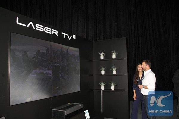 Photo taken on July 13, 2017 shows the Laser TV at a launching event in Cape Town, South Africa. Chinese electronic giant Hisense on Thursday evening launched two new exceptional Ultra LED (ULED) television sets in Cape Town. (Xinhua/Gao Yuan) Photo taken on July 13, 2017 shows the Laser TV at a launching event in Cape Town, South Africa. Chinese electronic giant Hisense on Thursday evening launched two new exceptional Ultra LED (ULED) television sets in Cape Town. (Xinhua/Gao Yuan)