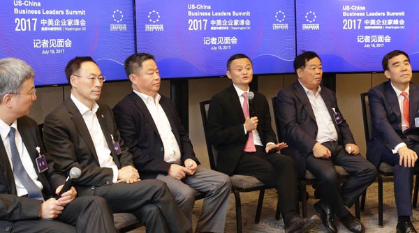 Jack Ma (3rd right), executive chairman of Alibaba Group, makes a speech during the US-China Business Leaders Summit on Tuesday at the US Commerce Department in Washington. (Photo provided to China Daily) Jack Ma (3rd right), executive chairman of Alibaba Group, makes a speech during the US-China Business Leaders Summit on Tuesday at the US Commerce Department in Washington. (Photo provided to China Daily)