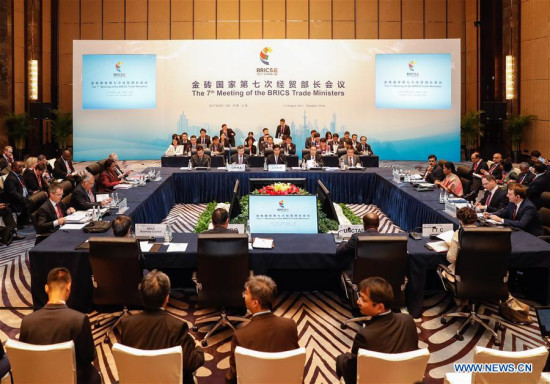 The 7th Meeting of the BRICS Trade Ministers is held in Shanghai, east China, Aug. 1, 2017. (Xinhua/Ding Ting) The 7th Meeting of the BRICS Trade Ministers is held in Shanghai, east China, Aug. 1, 2017. (Xinhua/Ding Ting)