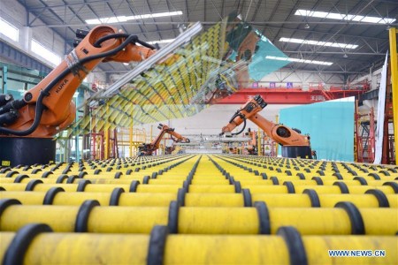 Photo taken on March 26, 2017 shows a glass production line of an enterprise in Shahe City, north China's Hebei Province. China's gross domestic product expanded 6.9 percent year on year in the first half of the year to about 38.15 trillion yuan (5.62 trillion U.S. dollars), data from the National Bureau of Statistics (NBS) showed Monday. (Xinhua/Zhu Xudong) Photo taken on March 26, 2017 shows a glass production line of an enterprise in Shahe City, north China's Hebei Province. China's gross domestic product expanded 6.9 percent year on year in the first half of the year to about 38.15 trillion yuan (5.62 trillion U.S. dollars), data from the National Bureau of Statistics (NBS) showed Monday. (Xinhua/Zhu Xudong)
