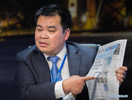 John Wei, managing director of Dalian Wanda's Australian arm Wanda One Sydney, is interviewed in Sydeny, Australia, on Aug. 9, 2017. (Xinhua/Zhu Hongye) John Wei, managing director of Dalian Wanda's Australian arm Wanda One Sydney, is interviewed in Sydeny, Australia, on Aug. 9, 2017. (Xinhua/Zhu Hongye)