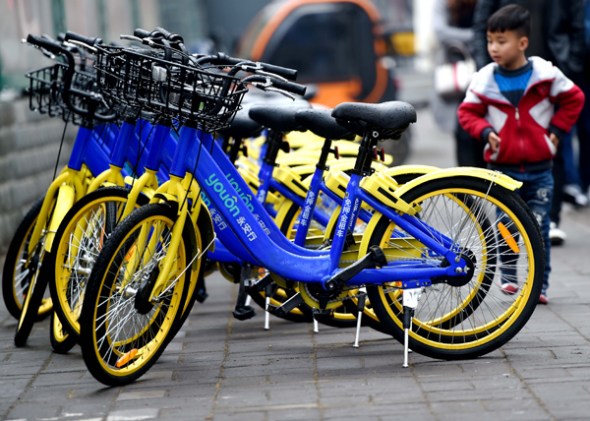 Parked Youon shared bikes on a street in Luoyang, Henan province. (Photo provided to China Daily) Parked Youon shared bikes on a street in Luoyang, Henan province. (Photo provided to China Daily)