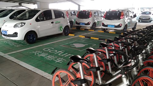 Shared vehicles of Gofun are parked in one designated parking space under the Guomao Bridge, Beijing in March. (Photo/Courtesy of Gofun) Shared vehicles of Gofun are parked in one designated parking space under the Guomao Bridge, Beijing in March. (Photo/Courtesy of Gofun)