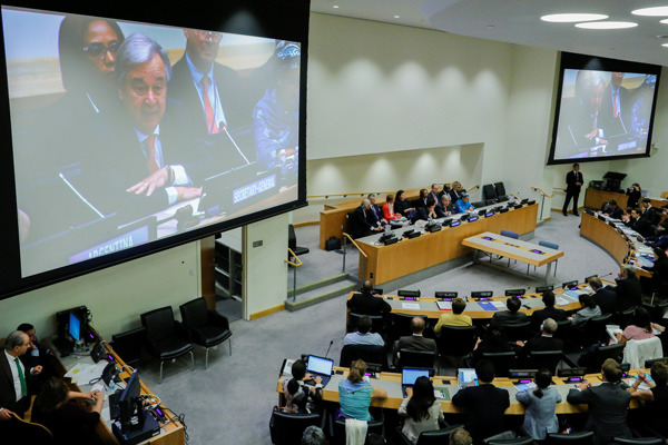 United Nations Secretary General Antonio Guterres is seen on a screen as he speaks during the Financing the 2030 Agenda, 'The Role of the United Nations' at the UN Headquarters in New York, Sept 18, 2017. (Photo/Xinhua) United Nations Secretary General Antonio Guterres is seen on a screen as he speaks during the Financing the 2030 Agenda, 'The Role of the United Nations' at the UN Headquarters in New York, Sept 18, 2017. (Photo/Xinhua)