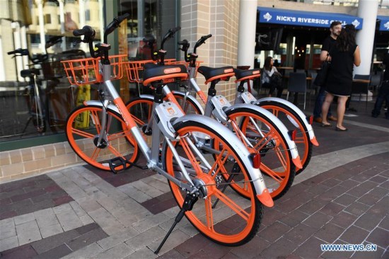Photo taken on Sept. 20, 2017 shows bikes of Chinese bike-sharing giant Mobike in Washington D.C., the United States. Chinese bike-sharing giant Mobike launched its service here on Wednesday, marking its U.S. debut amid a rapid global expansion. (Xinhua/Yin Bogu) Photo taken on Sept. 20, 2017 shows bikes of Chinese bike-sharing giant Mobike in Washington D.C., the United States. Chinese bike-sharing giant Mobike launched its service here on Wednesday, marking its U.S. debut amid a rapid global expansion. (Xinhua/Yin Bogu)