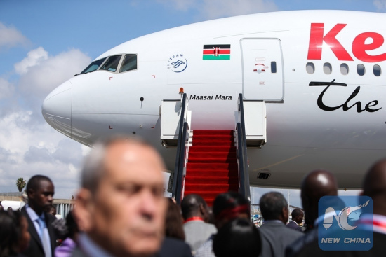 Photo taken on Nov. 4, 2013 shows a new Boeing 777-300ER flight Maasai Mara of Kenya Airways at the Jomo Kenyatta International Airport in Nairobi, capital of Kenya. (Xinhua/Meng Chenguang) Photo taken on Nov. 4, 2013 shows a new Boeing 777-300ER flight Maasai Mara of Kenya Airways at the Jomo Kenyatta International Airport in Nairobi, capital of Kenya. (Xinhua/Meng Chenguang)