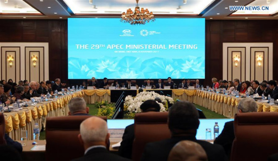 The 29th APEC Ministerial Meeting is held in Da Nang, Vietnam, on Nov. 8, 2017. (Xinhua/Li Peng) The 29th APEC Ministerial Meeting is held in Da Nang, Vietnam, on Nov. 8, 2017. (Xinhua/Li Peng)