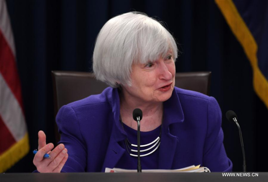 U.S. Federal Reserve Chair Janet Yellen speaks during a news conference in Washington D.C., the United States, on Dec. 13, 2017. The U.S. Federal Reserve on Wednesday raised the benchmark interest rate by 25 basis points, the third such increase in 2017. (Xinhua/Yin Bogu) U.S. Federal Reserve Chair Janet Yellen speaks during a news conference in Washington D.C., the United States, on Dec. 13, 2017. The U.S. Federal Reserve on Wednesday raised the benchmark interest rate by 25 basis points, the third such increase in 2017. (Xinhua/Yin Bogu)