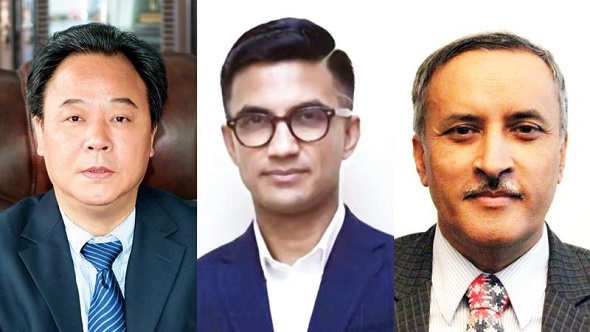 From left: Ye Xinping, chairman, Hunan Construction Engineening Group, China; Sujit Acharya, chairperson, Energy Development Council, Nepal; Leela Mani Paudyal, Nepal’s Ambassador to China. (Photo provided to China Daily) From left: Ye Xinping, chairman, Hunan Construction Engineening Group, China; Sujit Acharya, chairperson, Energy Development Council, Nepal; Leela Mani Paudyal, Nepal’s Ambassador to China. (Photo provided to China Daily)