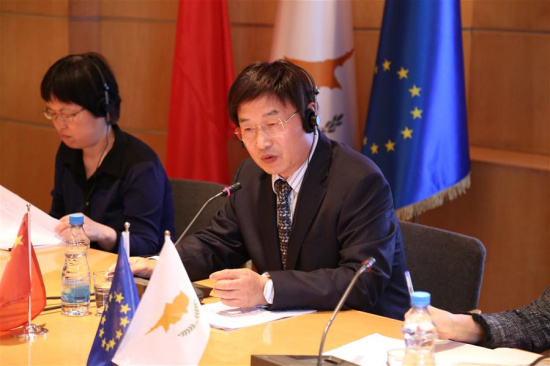 Chinese Ambassador to Cyprus Huang Xingyuan (R) addresses a seminar co-organized by Cypriot Foreign Ministry and the Chinese Embassy, in Nicosia, Cyprus, on April 18, 2018. (Xinhua/Zhang Zhang) Chinese Ambassador to Cyprus Huang Xingyuan (R) addresses a seminar co-organized by Cypriot Foreign Ministry and the Chinese Embassy, in Nicosia, Cyprus, on April 18, 2018. (Xinhua/Zhang Zhang)