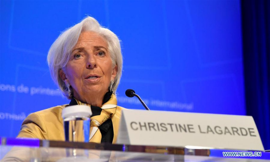 Christine Lagarde, Managing Director of the International Monetary Fund (IMF), attends a press conference during the spring meetings of the IMF and the World Bank in Washington D.C., the United States, on April 19, 2018. (Xinhua/Yang Chenglin) Christine Lagarde, Managing Director of the International Monetary Fund (IMF), attends a press conference during the spring meetings of the IMF and the World Bank in Washington D.C., the United States, on April 19, 2018. (Xinhua/Yang Chenglin)