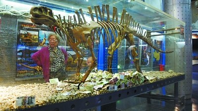 Coins and notes are seen in a glass case displaying a dinosaur fossil at the Beijing Museum of Natural History. (Photo/www.yangtse.com) Coins and notes are seen in a glass case displaying a dinosaur fossil at the Beijing Museum of Natural History. (Photo/www.yangtse.com)