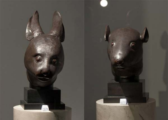 Sculptures of a rabbit head and a rat head from Beijing's Yuanmingyuan Garden. (Photo provided to China Daily Sculptures of a rabbit head and a rat head from Beijing's Yuanmingyuan Garden. (Photo provided to China Daily