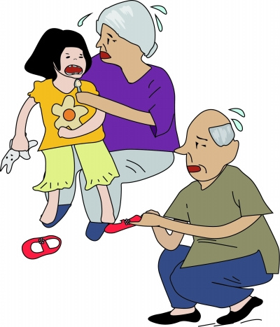 This cartoon shows a child is left to the care of her grandparents. (Photo/Wuhan Evening News) This cartoon shows a child is left to the care of her grandparents. (Photo/Wuhan Evening News)