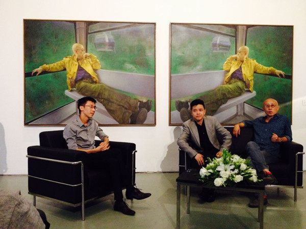 Artist Pang Maokun (M), curator Sheng Wei (L) and art critic Yu Ke (R) at the opening ceremony in Today Art Museum on Thursday, Sept. 24. (Photo: ECNS/Qian Ruisha) Artist Pang Maokun (M), curator Sheng Wei (L) and art critic Yu Ke (R) at the opening ceremony in Today Art Museum on Thursday, Sept. 24. (Photo: ECNS/Qian Ruisha)