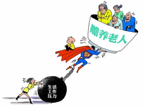 This cartoon shows pressure of elderly care in China. (Photo: China Youth Daily/Wang Nailing) This cartoon shows pressure of elderly care in China. (Photo: China Youth Daily/Wang Nailing)