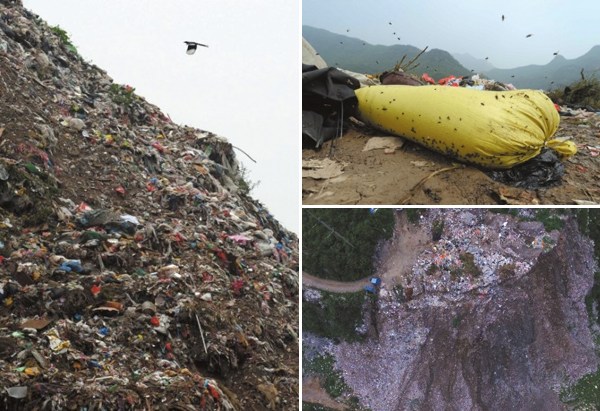 This combo photo shows a garbage dump in Beijing's Fangshan District. (Photo/Beijing Times) This combo photo shows a garbage dump in Beijing's Fangshan District. (Photo/Beijing Times)