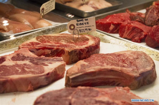Photo taken on July 14, 2017 shows locally sourced beef from Texas at a local market in Houston, the United States. (Xinhua/Yi-Chin Lee) Photo taken on July 14, 2017 shows locally sourced beef from Texas at a local market in Houston, the United States. (Xinhua/Yi-Chin Lee)