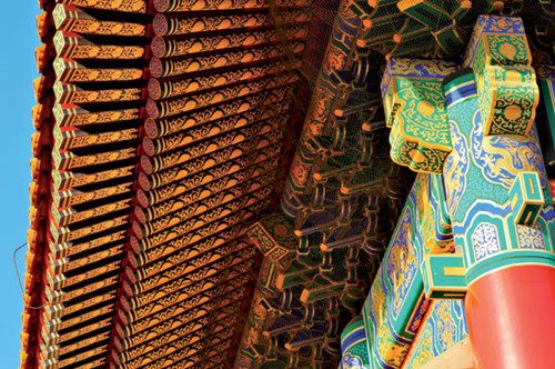 The eaves of a building at the Forbidden City feature colorful painting on the beams, lintels and ceilings. China Photo Press