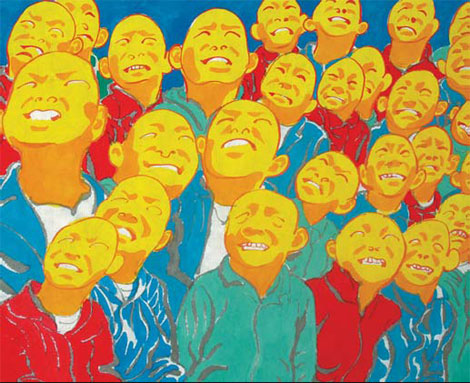 Ink painting in color, by Fang Lijun, in 2012.