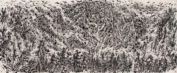 Ink painter Cui Zhenkuan captures the relationship between humans and nature with his unique brushstrokes, which is highlighted in his ongoing solo show in Beijing. (Photo provided to China Daily) Ink painter Cui Zhenkuan captures the relationship between humans and nature with his unique brushstrokes, which is highlighted in his ongoing solo show in Beijing. (Photo provided to China Daily)