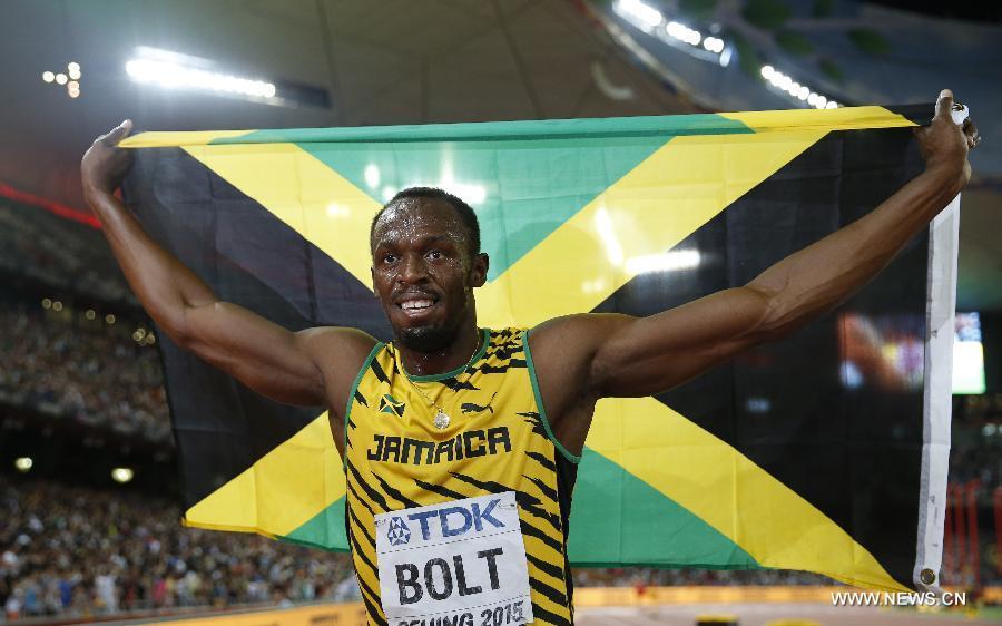 Bolt claims title at men's 100m final in Beijing(1/8)
