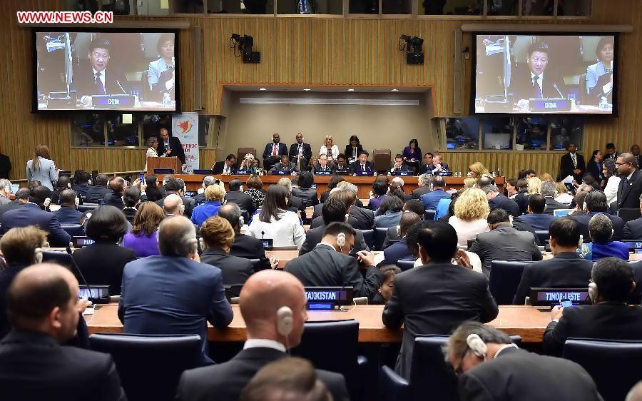 Chinese President Xi Jinping delivers a speech at the Global Leaders\' Meeting on Gender Equality and Women\'s Empowerment at the United Nations headquarters in New York, the United States, Sept. 27, 2015. (Photo: Xinhua/Li Tao)