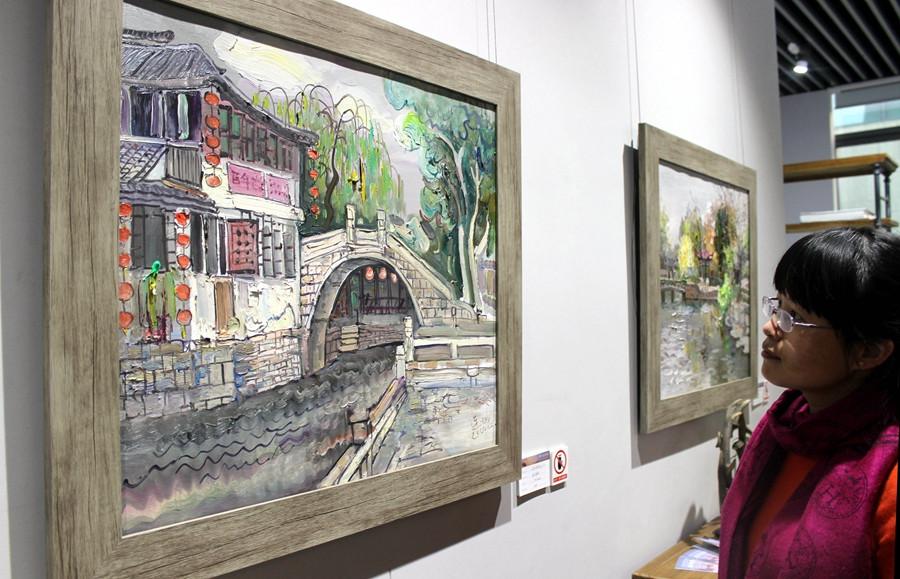 Chinese contemporary oil paintings exhibition held in Suzhou(1/7)