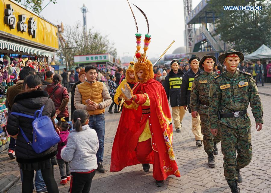 Monkey King dressed security personnel patrol in Chongqing(1/4)