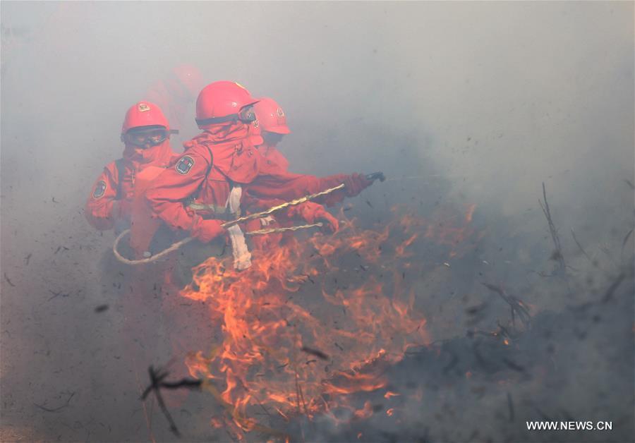 Soldiers join fire drill at forest zone in SW China (1/5)