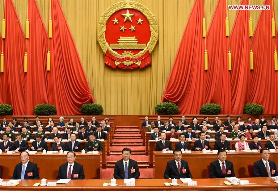 Chinese leaders attend opening meeting of 4th session of 12th NPC(1/1)