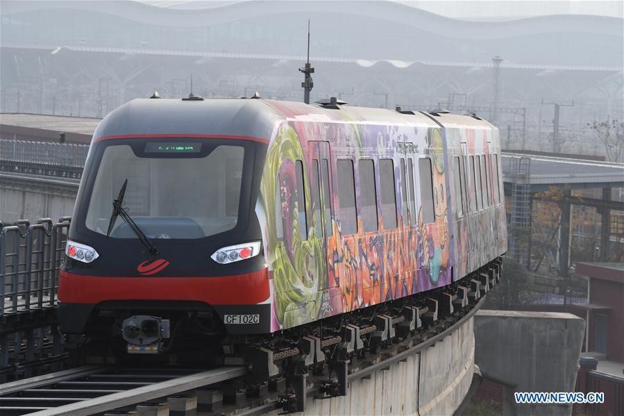 Graffiti artists decorate magnetic levitation trains in E China (1/3)