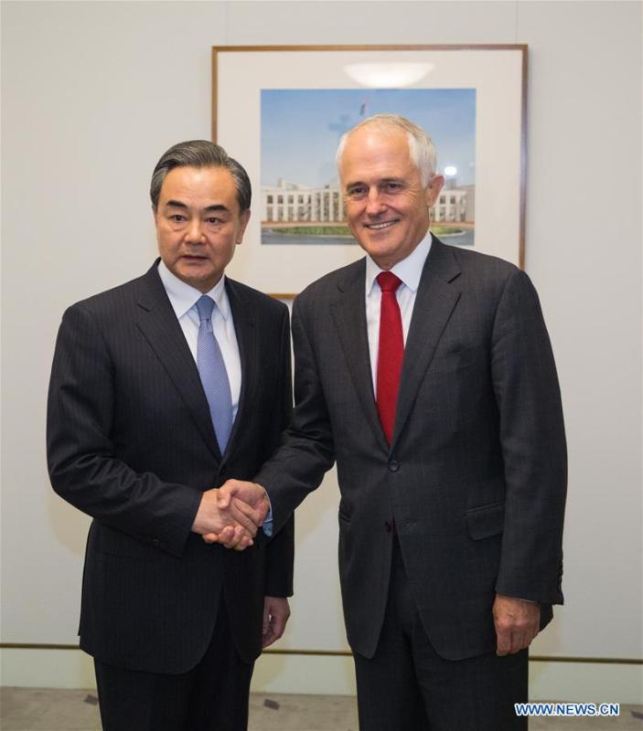 Chinese FM Wang Yi meets Australian PM Turnbull in Canberra(1/1)
